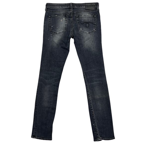 R13 Kate Skinny Jeans Women's 25" Orion Black Paint Splatter Distressed Goth Emo - Picture 2 of 15